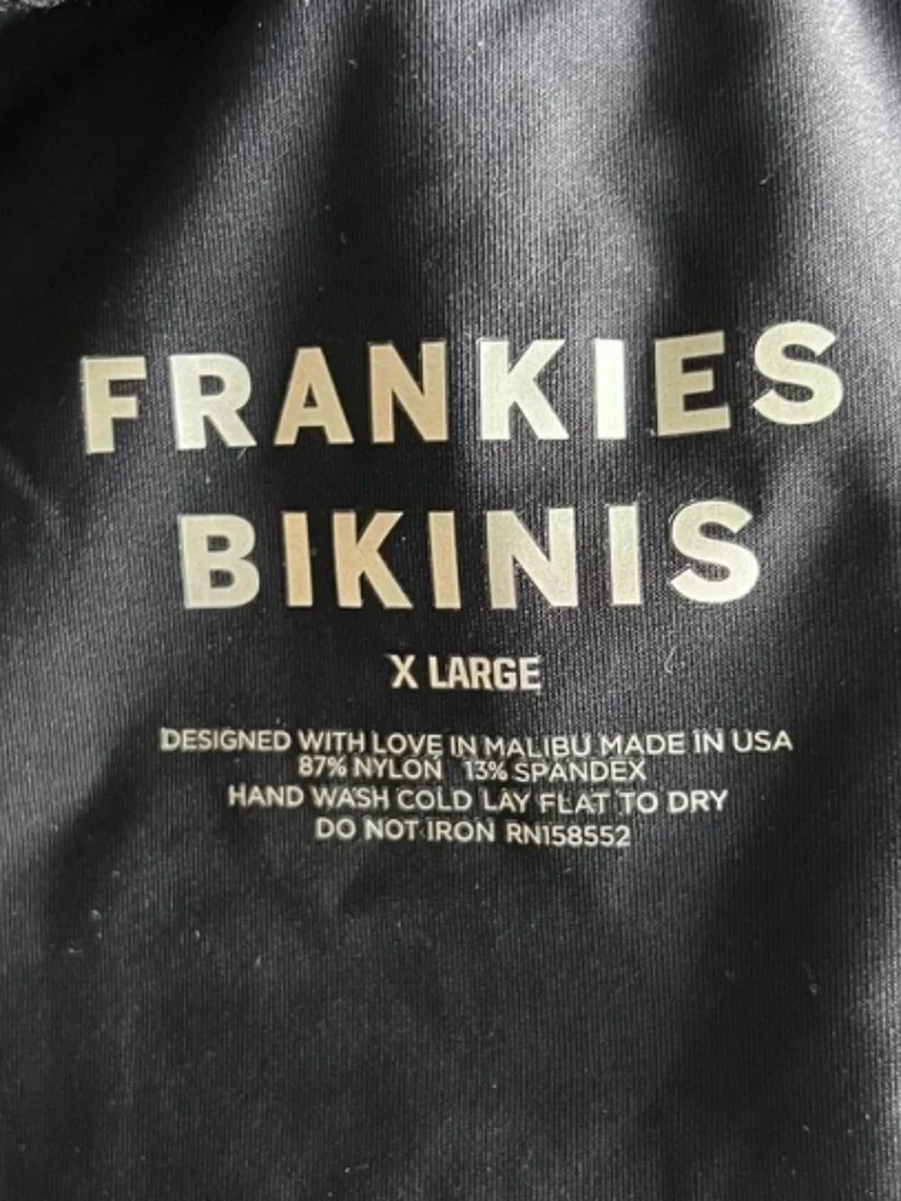 FRANKIES BIKINIS Black Ribbed Cheeky V-Front Bikini Bottom Size XL